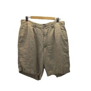 Polo By Ralph Lauren Tyler 100% Linen Shorts Size 36 khaki pleated resort 9"